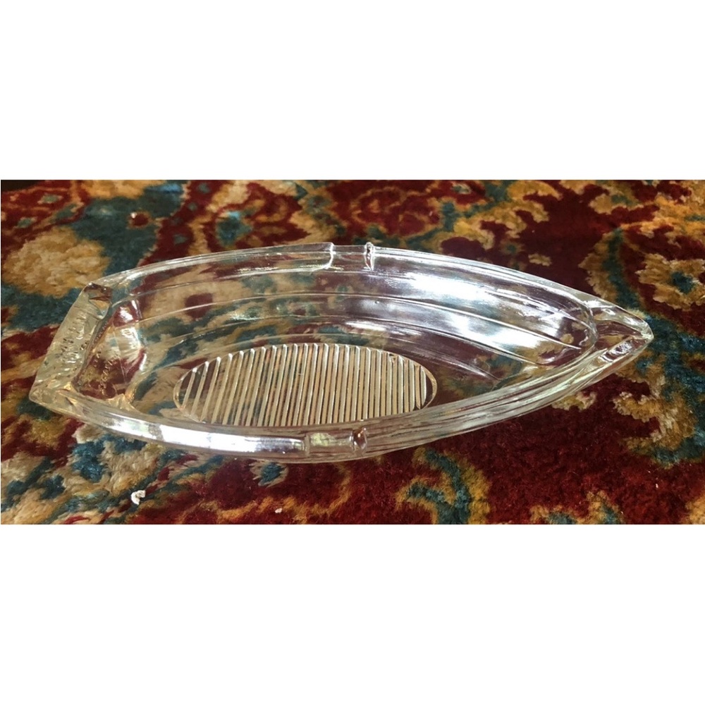 Vintage Rowboat Ashtray Clear Glass Match Striker Bottom Nautical USA 6x3”